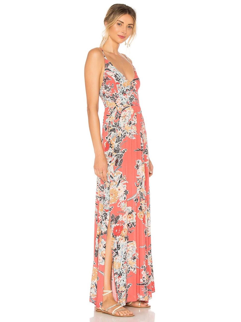 Free People Through The Vine Printed Maxi Dress in Red Combo, Small